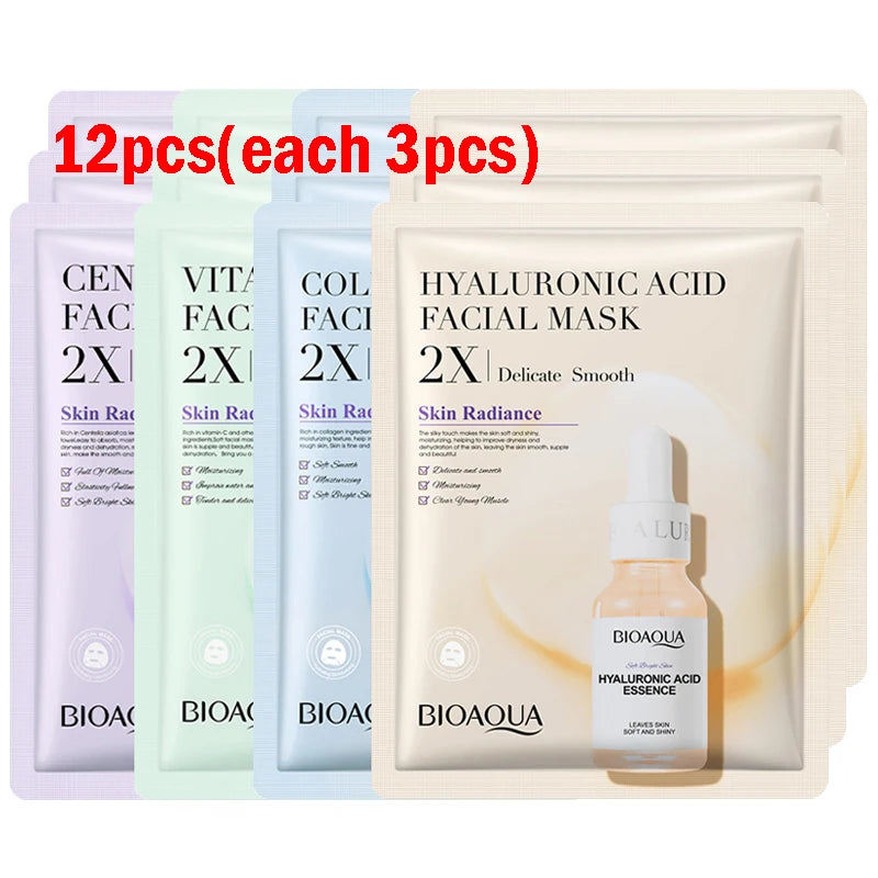 BIOAQUA Centella Collagen Gesichtsmaske – Feuchtigkeit & Strahlende Haut | 4/8/12 Stück